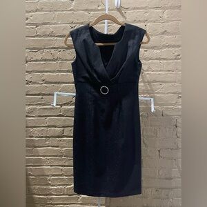 dressbarn Black Sparkle Midi Sheath Dress with Rhinestone Buckle